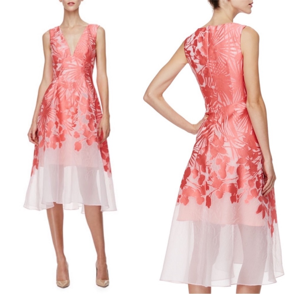 Lela Rose floral boarder fil coupe v-neck dress 12 - Picture 2 of 15